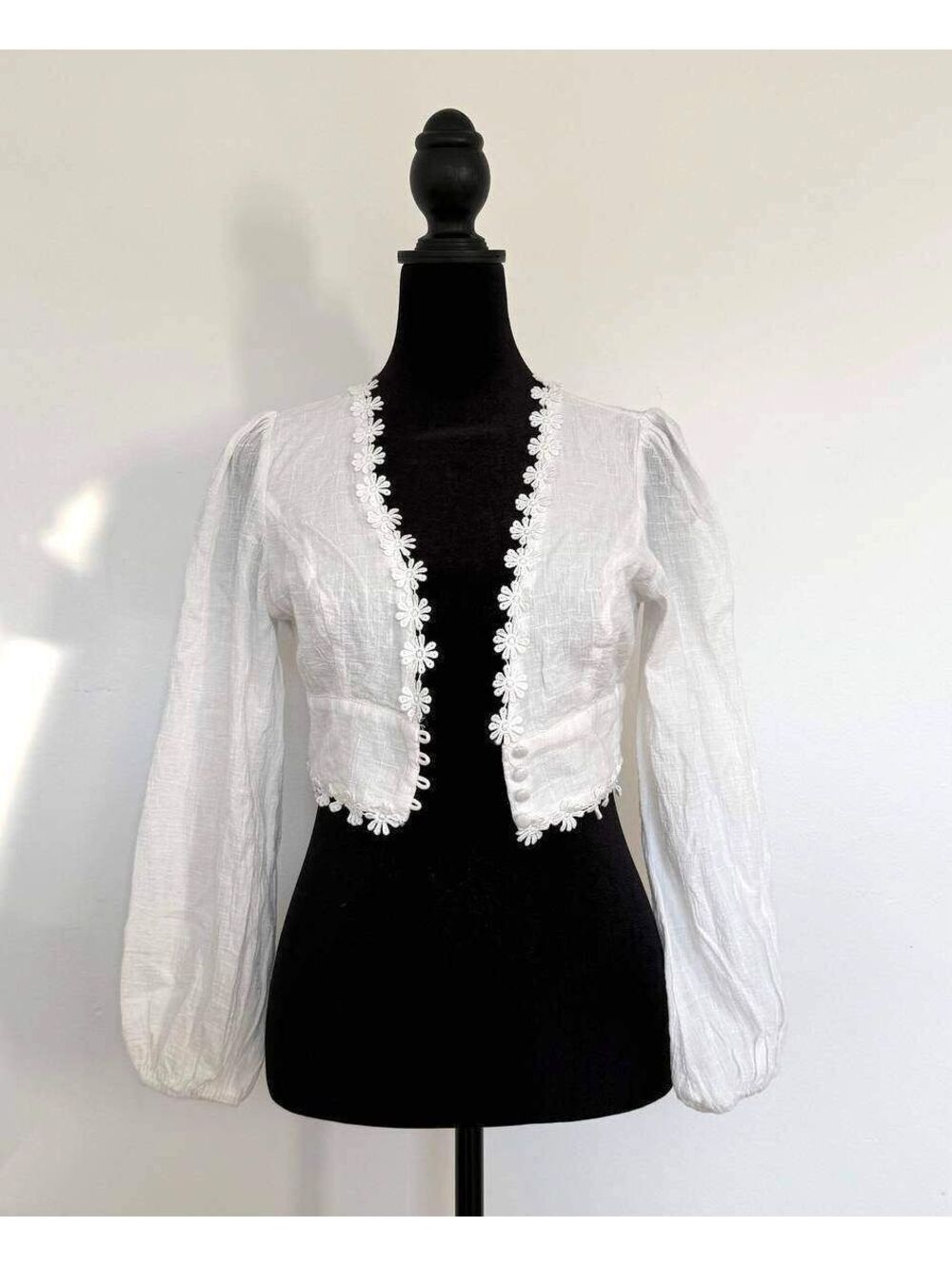 Princess Polly White Daisy Cropped Cardigan Top Boho Cottagecore, US 4